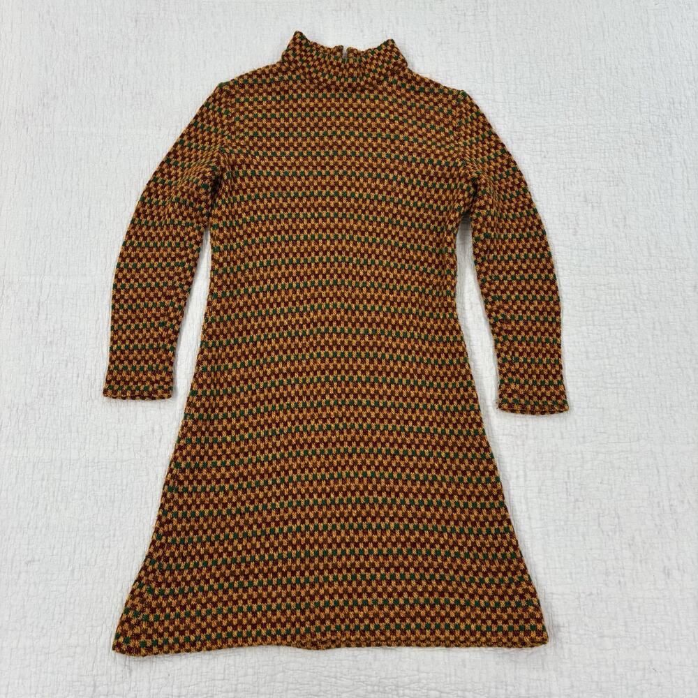 Vintage 60s 70s Mini Dress Size Small Orange Green Orange Retro Mod Talon Zipper
